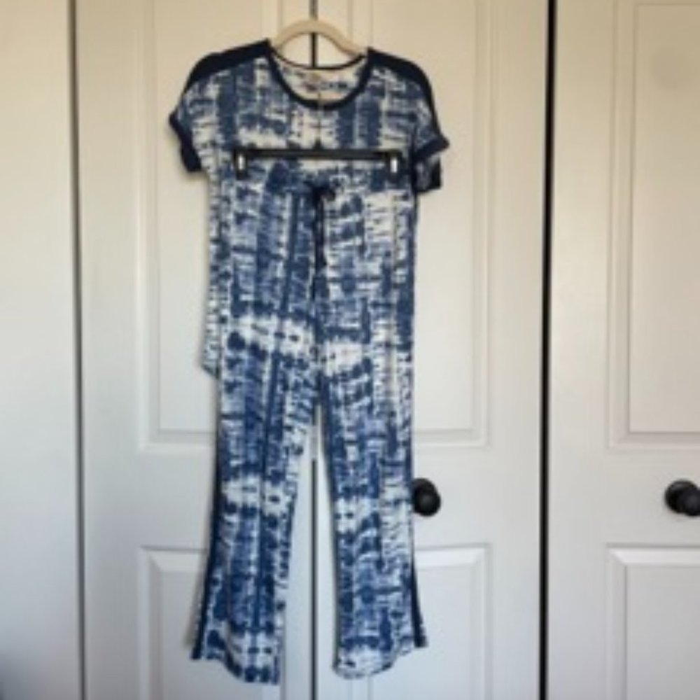 Lucky Brand Women's Pajama set (long and short) blue/white tye-dye, Size S